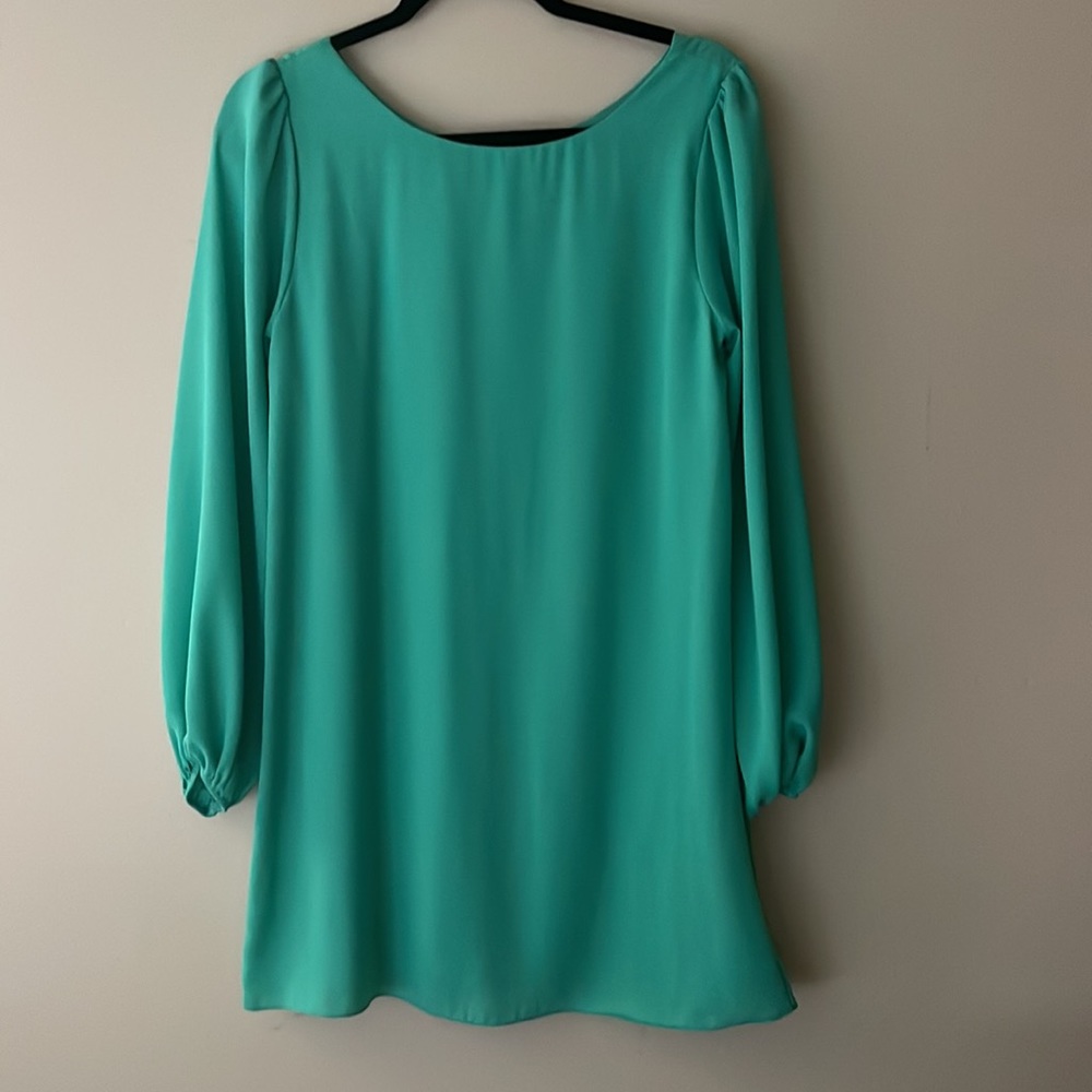 Nymphe long sleeve green shift dress S summer mini